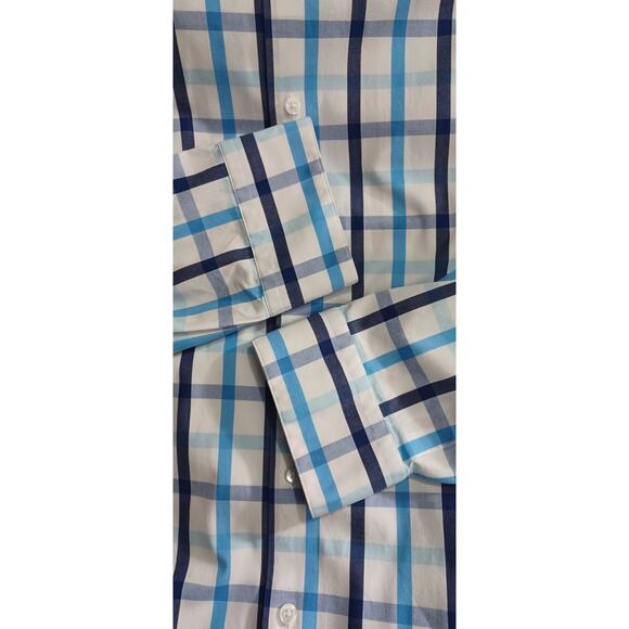 Alfani Slim Fit Stretch XL 17- 17.5 / 34-35 Men's Button Up Blue White Plaid - Picture 10 of 13